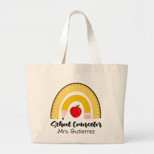 Rainbow of School Supplies School Counsellor Name Large Tote Bag