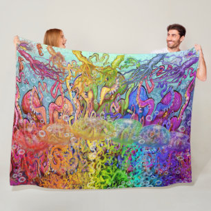Rainbow of Tentacles Fleece Blanket