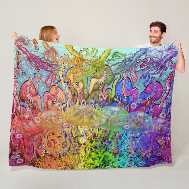 Rainbow of Tentacles Fleece Blanket (In Situ)