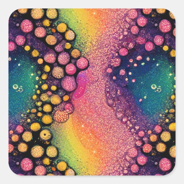 Rainbow Oil and Water Repeating Pattern Square Sticker (Front)