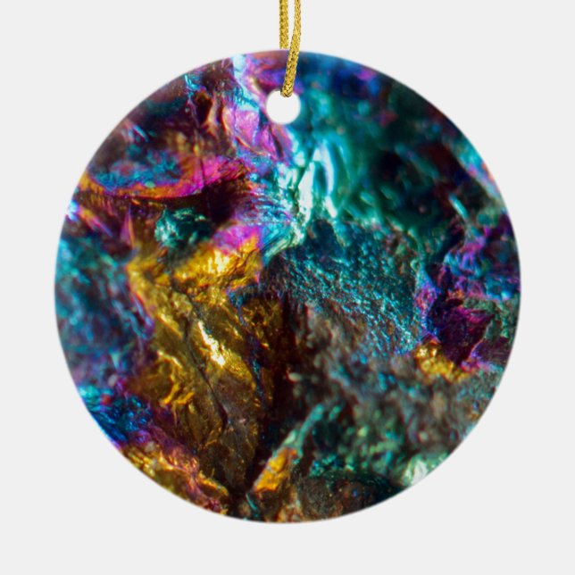 Rainbow Oil Slick Crystal Rock Ceramic Ornament (Front)