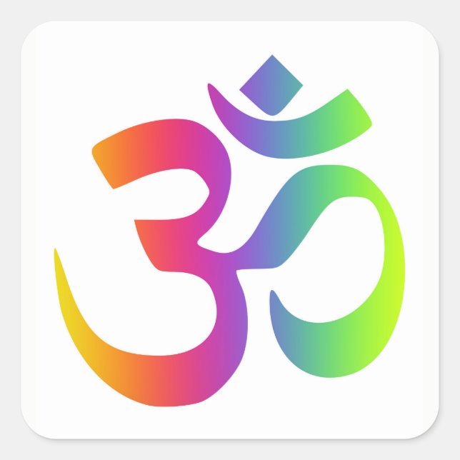 Rainbow Om Symbol Multi Colour Meditation Sign Square Sticker (Front)