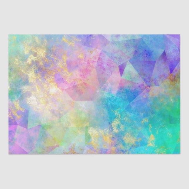 Rainbow Ombre and Gold Fire Opal Pattern Tissue Paper (Front)