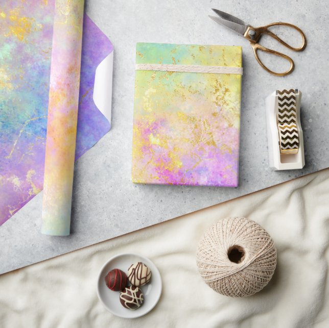 Rainbow Ombre and Gold Fire Opal Pattern Wrapping Paper (Crafts)