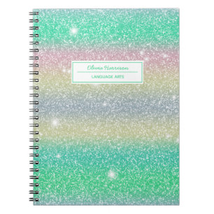 Rainbow Ombre Glitter Name and Subject Notebook