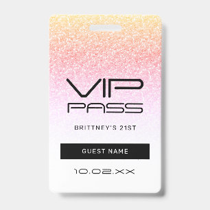  Rainbow Ombre Glitter VIP Pass Party Invitation Badge