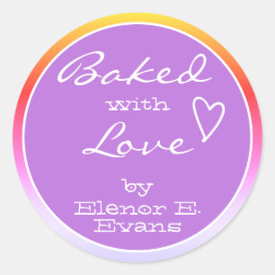 Rainbow Ombre Gradience Frame Baked with Love  Classic Round Sticker