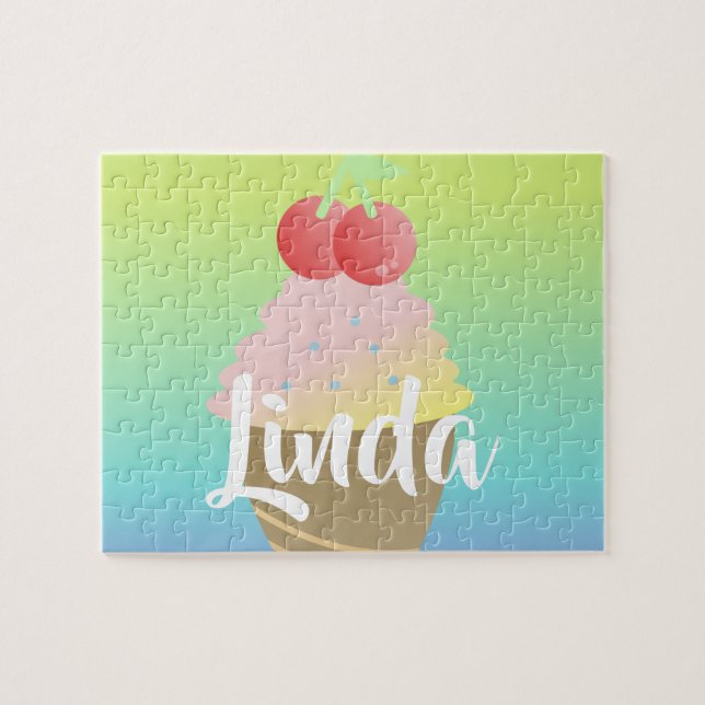 Rainbow Ombre Ice Cream Girl Name Jigsaw Puzzle (Horizontal)