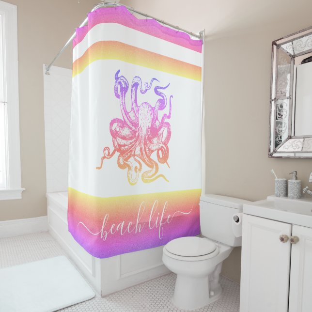 Rainbow ombre octopus modern beach life script (In Situ)