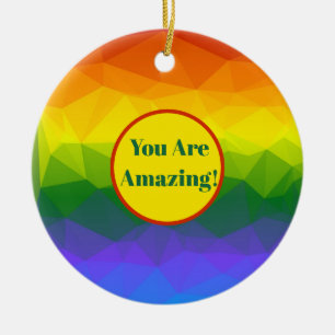 Rainbow Ombre Polygon Ceramic Ornament