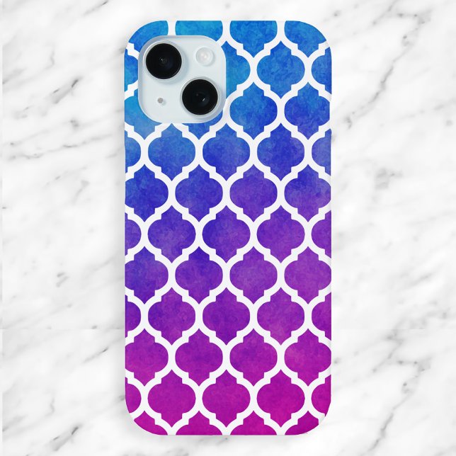 Rainbow Ombre White Moroccan Tile Pattern iPhone 15 Case (Creator Uploaded)