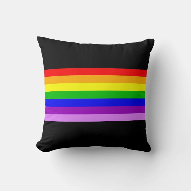 Rainbow on Black Throw Pillow (Front)