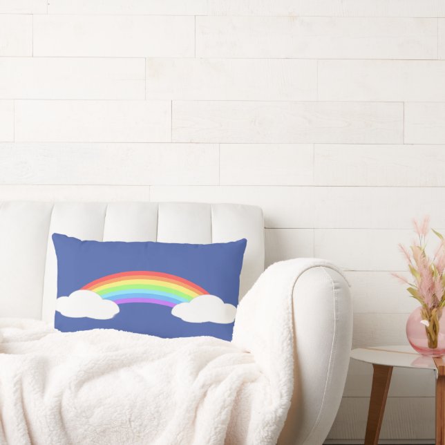 Rainbow on Clouds Blue Lumbar Pillow (Couch)