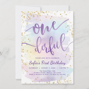 Rainbow Onederful Birthday Invitation 