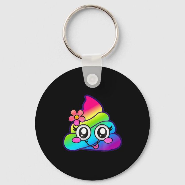 Rainbow Op Emoji Cute Unicorn O Flower Silly  Keychain (Front)