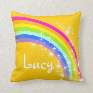 rainbow orange yellow girls name Lucy pillow