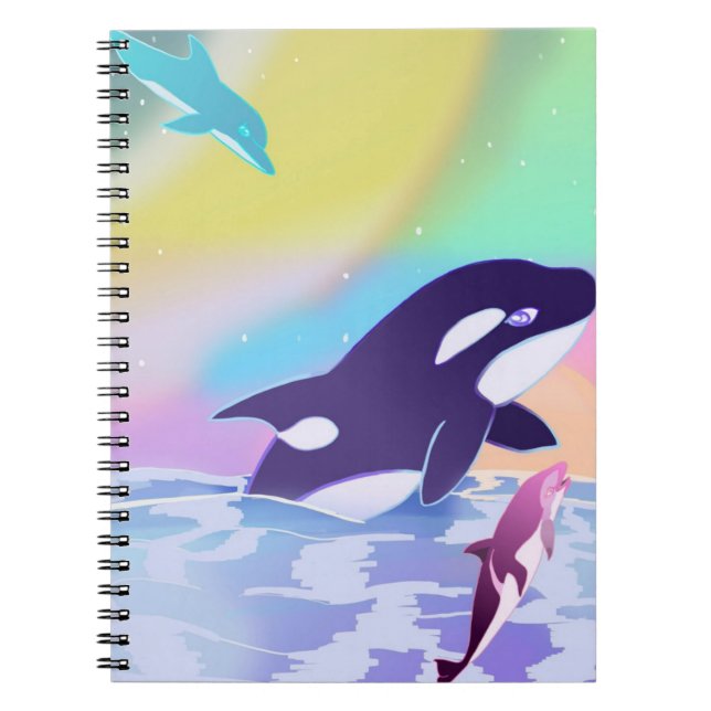Rainbow Orcas and Dolphins DCLHeart Back to school Notebook (Front)