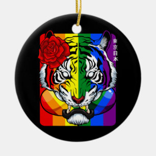 Rainbow Oriental Tiger LGBT Q Animal Gay Pride Ceramic Ornament
