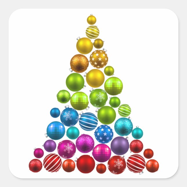 Rainbow Ornament Christmas Tree Square Sticker (Front)