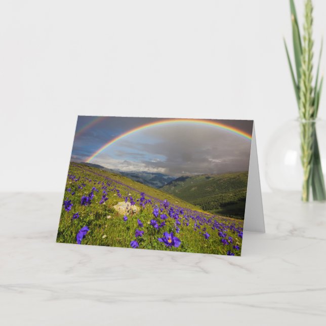 Rainbow Over A Flowering Meadow Card (Front)