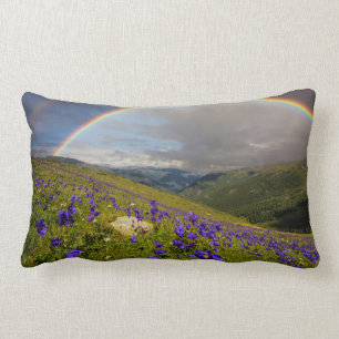 Rainbow Over A Flowering Meadow Lumbar Pillow