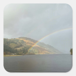 Rainbow Over a Highland Loch Square Sticker