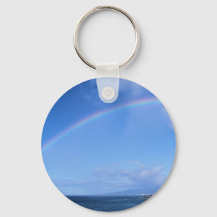 Rainbow over Honolulu, Hawaii Keychain
