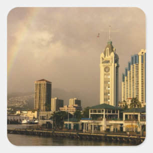 Rainbow over Honolulu, Hawaii, USA 2 Square Sticker
