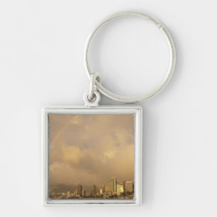 Rainbow over Honolulu, Hawaii, USA 3 Keychain