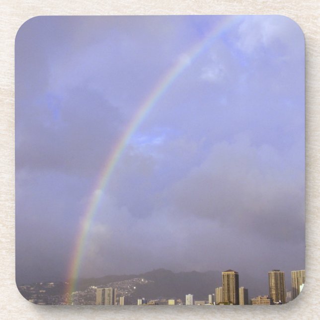 Rainbow over Honolulu, Hawaii, USA Coaster (Front)