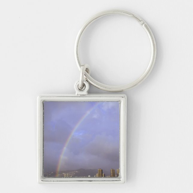 Rainbow over Honolulu, Hawaii, USA Keychain (Front)