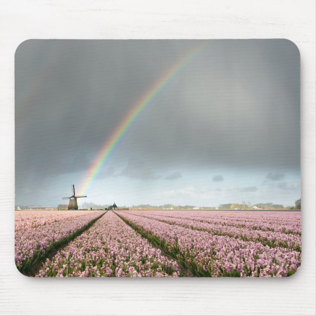 Rainbow over hyacinths and a windmill in Holland Mouse Pad (Front)