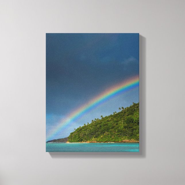 Rainbow over island, American Samoa Canvas Print (Front)