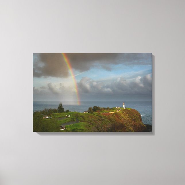 Rainbow over Kilauea Lighthouse canvas Print (Front)