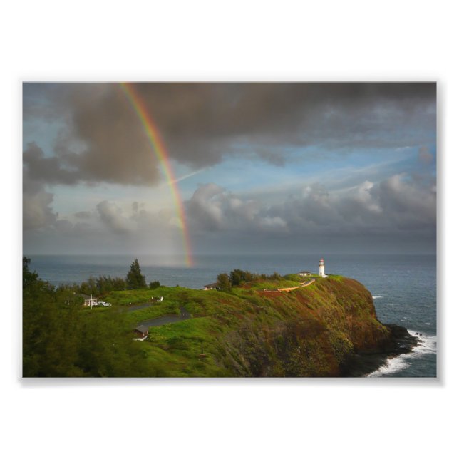 Rainbow over Kilauea Lighthouse on Kauai print (Front)