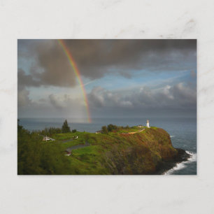 Rainbow over lighthouse on Kauai postcard