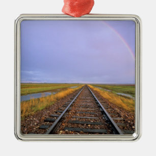 Rainbow over railroad tracks near Fairfield Metal Ornament