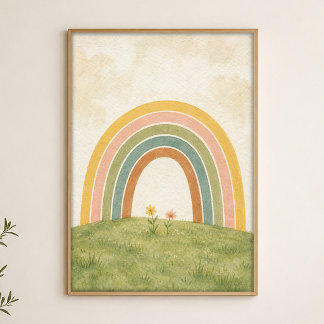 Rainbow Over the Meadow Watercolour Poster