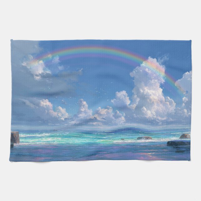 Rainbow over the ocean kitchen towel (Horizontal)