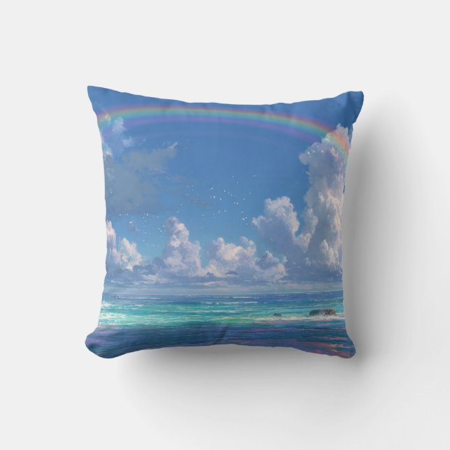 Rainbow over the ocean throw pillow (Front)