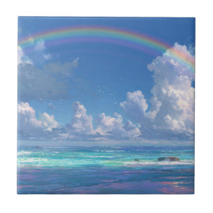 Rainbow over the ocean tile