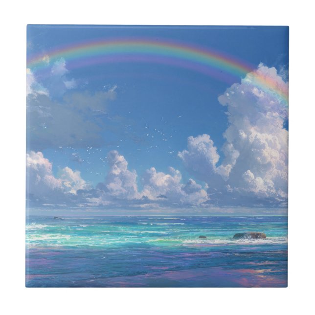 Rainbow over the ocean tile (Front)