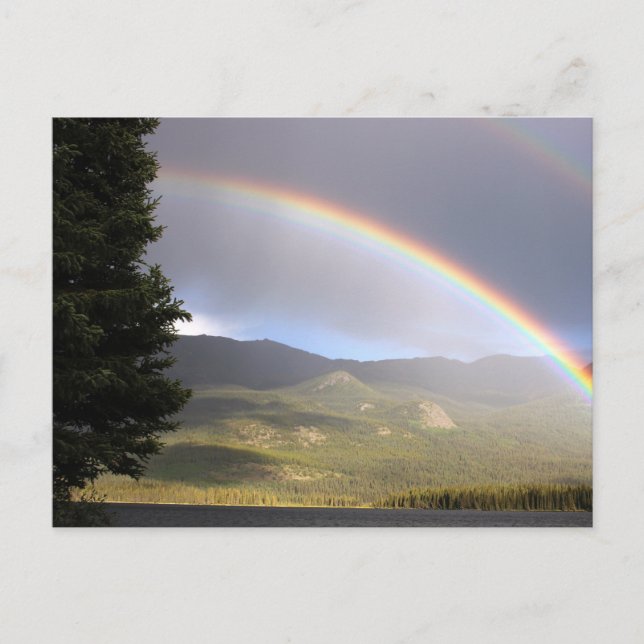 Rainbow over water against mountains postcard (Front)