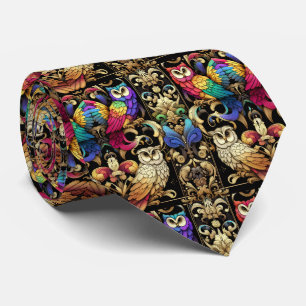 Rainbow Owl Art Deco Art Nouveau Necktie