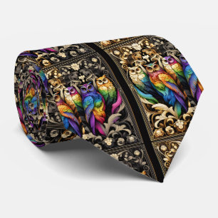 Rainbow Owl Art Deco Art Nouveau Necktie