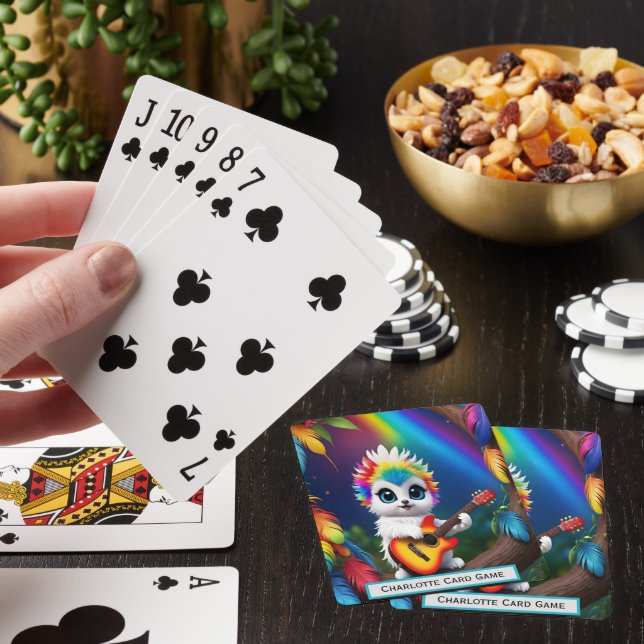 Rainbow Owl Plays Guitar Monogram Go Fish Game Playing Cards (In Situ)