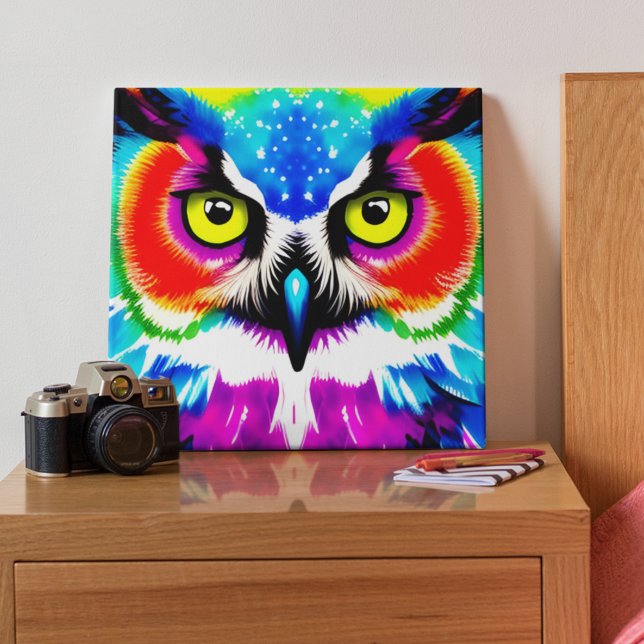 Rainbow Owl Stretched Canvas Print (This colorful owl canvas would make a wonderful addition to any home! )