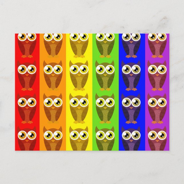 Rainbow Owls Postcard (Front)