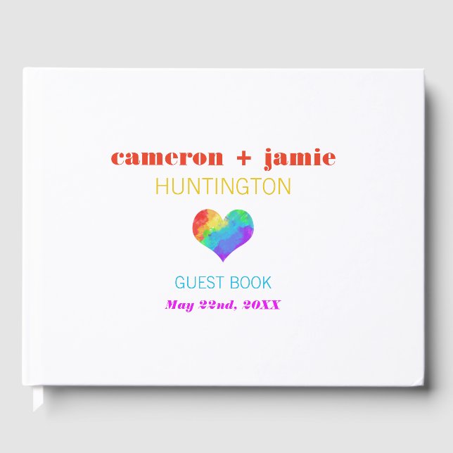 Rainbow Paint Heart Gay Lesbian Wedding Guest Book (Front)