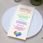 Rainbow Paint Heart Lesbian Gay Wedding Menu<br><div class="desc">Fun wedding menu for a gay or lesbian wedding,  with a rainbow heart and fonts in matching colours.</div>